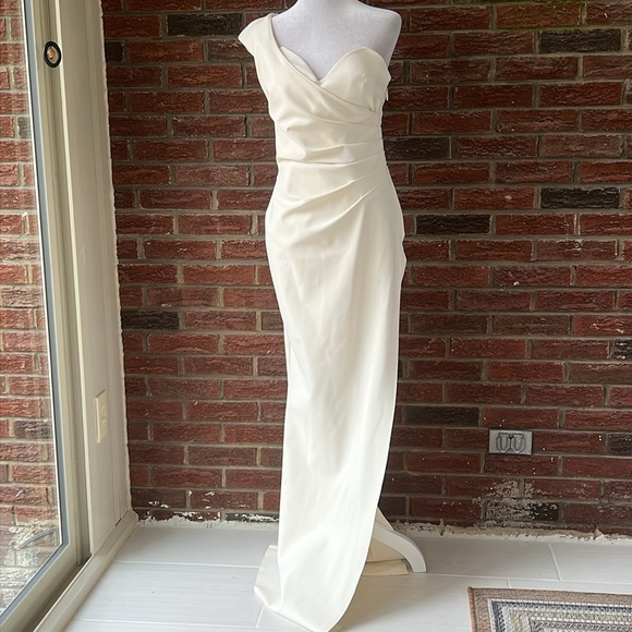 Chiara Boni La Petite Robe Shalom One-Shoulder Front-Slit Wrap Gown 8 NWT - Picture 2 of 5